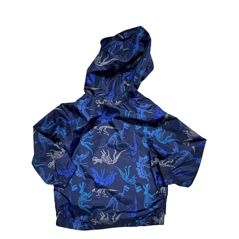 Baby Gap Boys Rain Jacket Lined Dinosaurs Blue Hood 4yrs